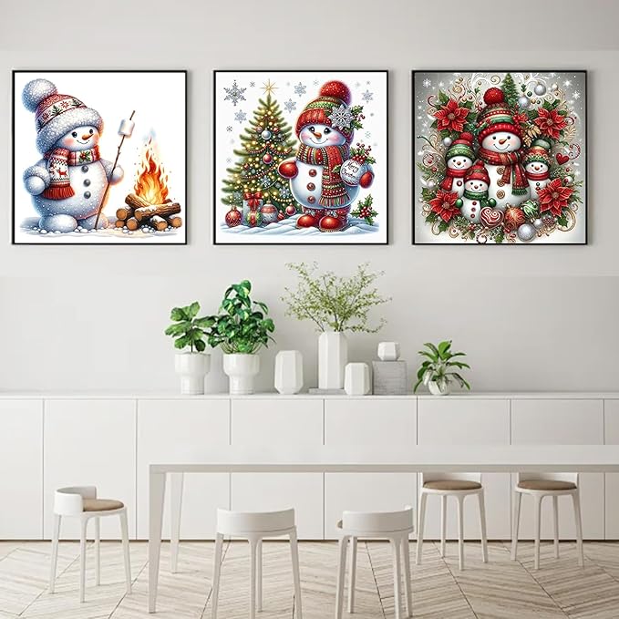 EIBEILI Diamond Art Kits for Adults, 3-Pack Snowman Diamond Painting Kits for Beginner Round 5D Full Drill Diamond Dots Crafts for Home Wall Decor Gifts 14x14 Inch