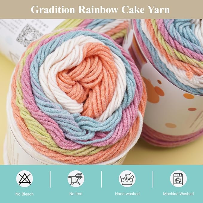 Ombre Cake Yarn for Crocheting 4PCS Gradient Yarn Cake-4x100g 45% Cotton 55% Acrylic Rainbow Cotton Yarn for Knitting,Shawls,Blankets,Scarves,Garments(Rainbow)