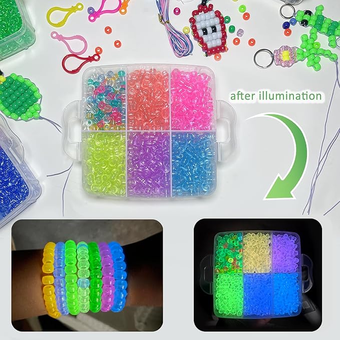 YMSDZHL 5600PCS Glow-in-The-Dark Pony Kandi Beads Keychain Making Kit, Friendship Jewelry Bracelet kit 30 Colors Hair Bead, Pets Art Crafts for Kids Beginners Birthday DIY Gifts