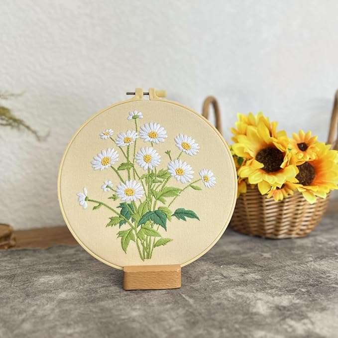 Shyshining Embroidery kit for Adults Beginners,4 Stitch Patterns with 3 Bamboo Hoops & 3 Hoop Stands,Cross Stitch Kits for Adults,Needlepoint Kits,Hand Craft,Step by Step Instructions & Video