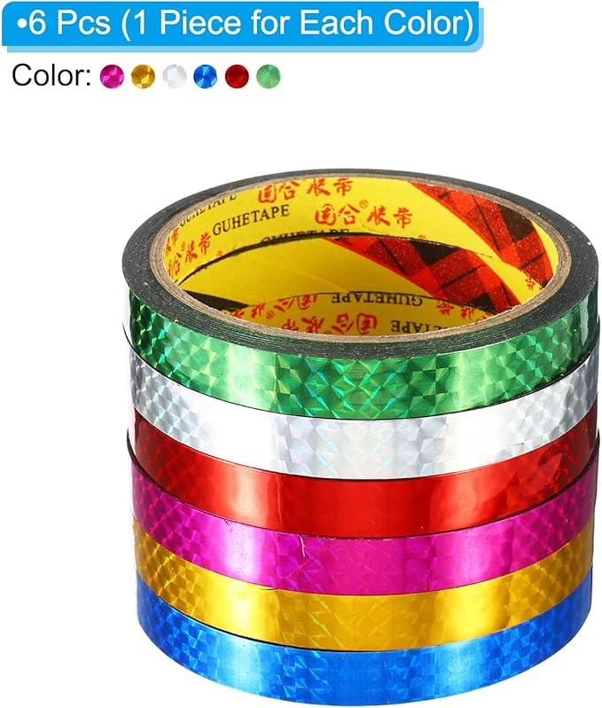 PATIKIL Prism Tape 0.5 Inch x 32.8 Yards, 6 Pack Holographic Metalized Reflective Self Adhesive for DIY Art Craft Wrap Wall Decoration, Assorted Color