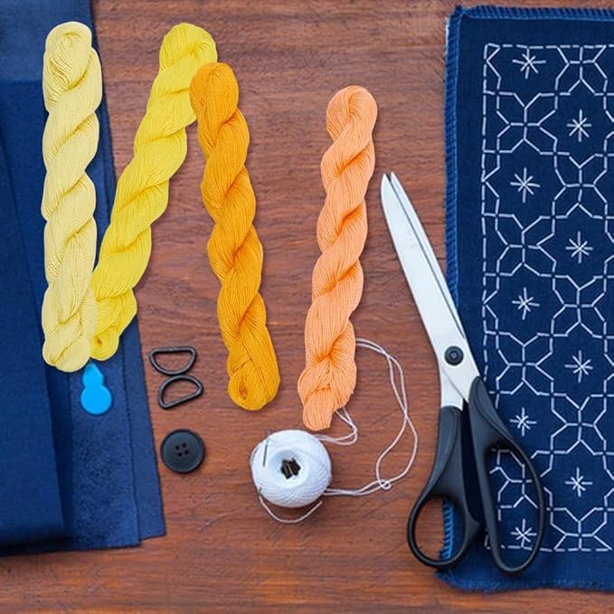 FREEBLOSS 4 Pcs Sashiko Thread Sashiko Skein 100M * 4 Colors Pure Cotton Embroidery Thread Japanese Sewing Threads Quilting and Embroidery Kit Supplies, Yellow and Orange
