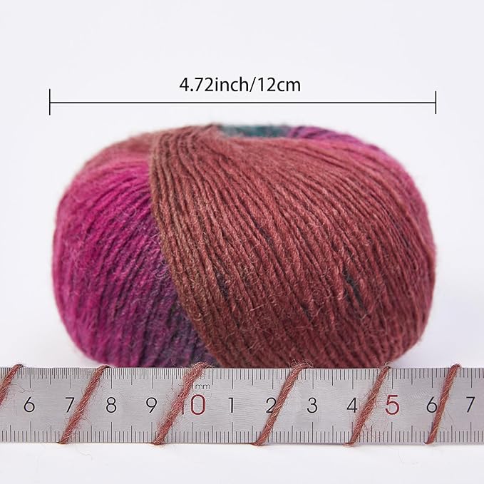 NICEEC 3 Skeins Rainbow Soft Yarn 100% Wool Gradient Multi Color Yarn for Crocheting Knit Total Length 180m×2(196yds×2,50g×2)-20#