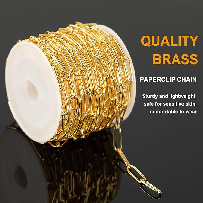 KYUNHOO 18K Gold Plated Chain for Jewelry Making 5 Meters Paperclip Chains with Lobster Clasps Jump Rings for Crafting Supplies Accessories