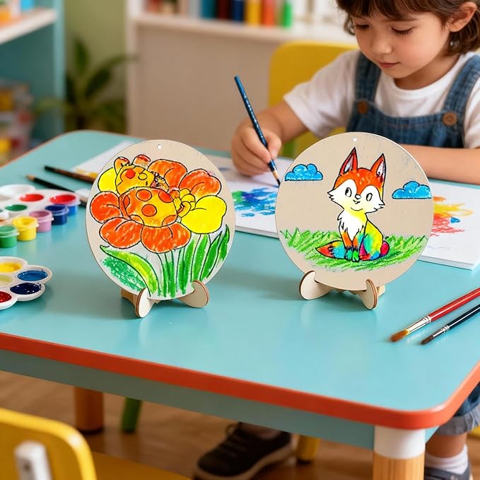 10PCS Wooden Crafts to Paint with Double-Sided Designs Kids Wooden Craft kit Hang or Display with Stand Unfinished Wood Crafts to Paint for boy and Girl Ages 4-8