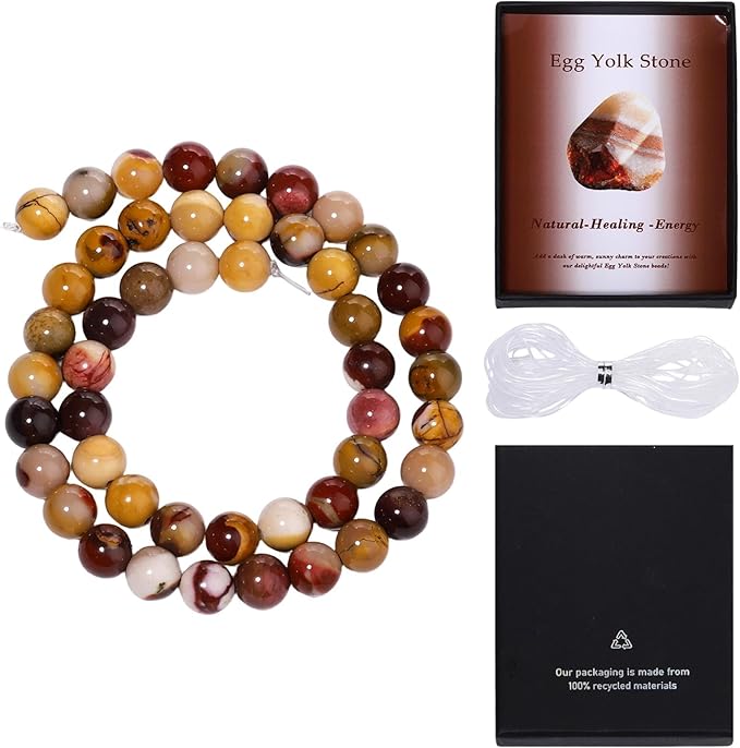 Song Xi 60pcs 6mm Natural Egg Yolk Stone Beads for Jewelry Making, Gemstones Beads Bracelet for Necklace Earring Keychain, with Jewelry Box and Elastic for Christmas Wedding Birthday Gift