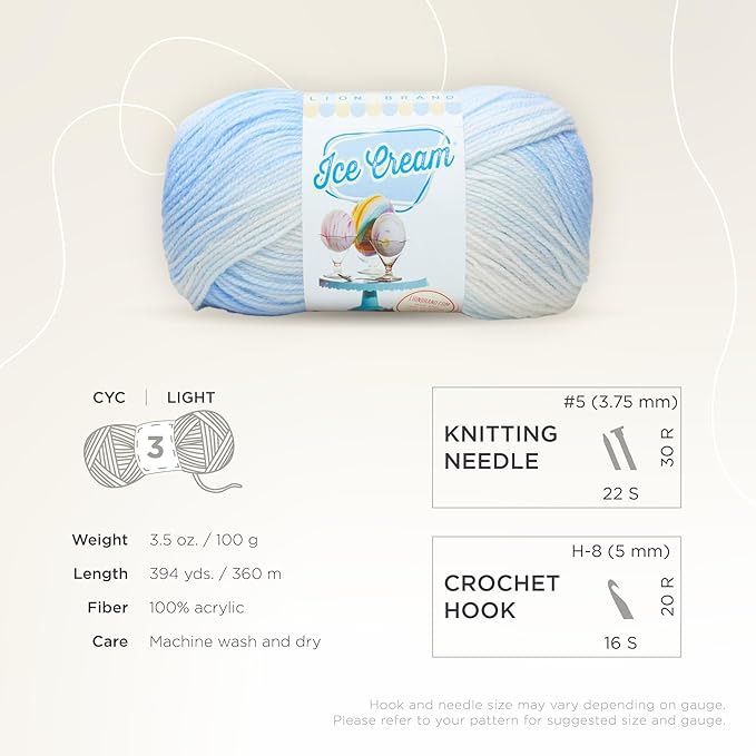 (1 Skein) Lion Brand Yarn Ice Cream Baby Yarn, Blueberry