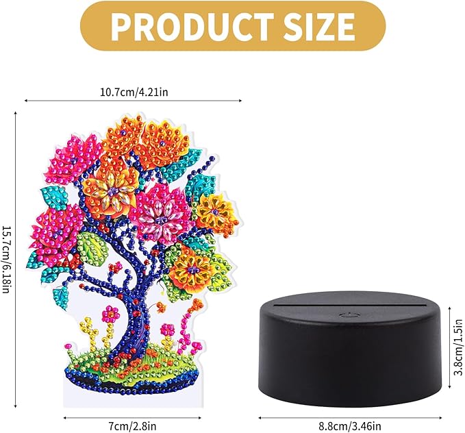Diamond Painting Night Light, Diamond Painting Kits For Adults Desktop Ornaments For Table Tabletop Decor Diamond Art Accessories For Adult Beginner Touch Lamp for Bedrooms Living Room-Tree of Life