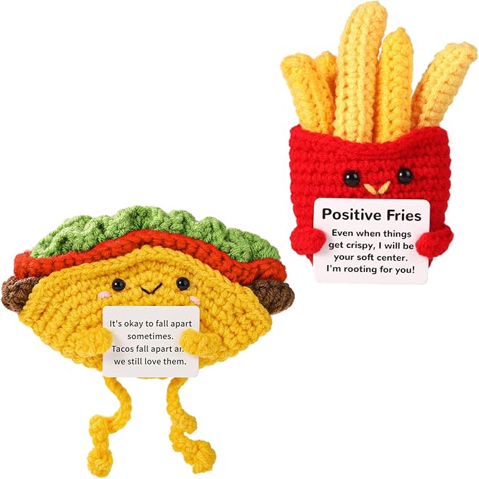TOYMIS French Fries and Taco, Positive Knitting Food Doll Set Support Plush for Couple Friend Encouraging Toys Gift