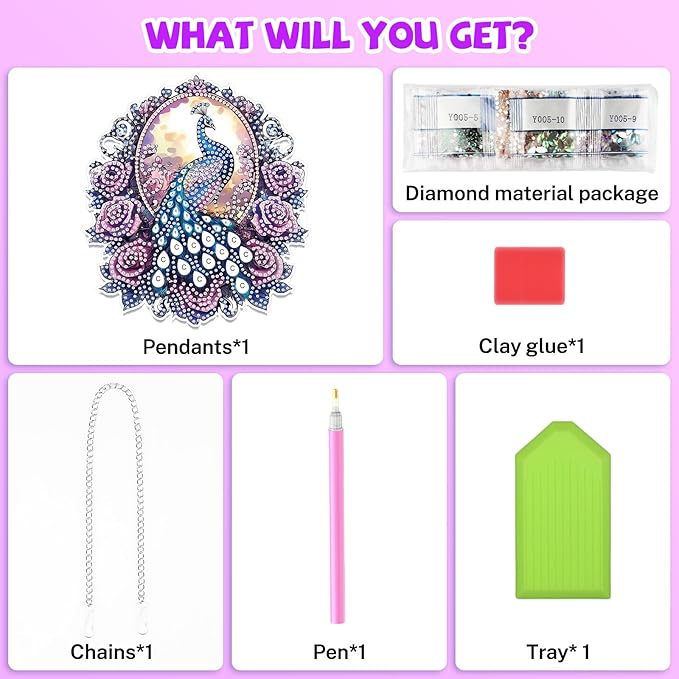 Bowetile Peacock Diamond Art Hanging Kits for Adults, 5D Special Shape Diamond Painting Flowers Pendant Kits, Animal Gem Art Suncatchers Painting Window Ornament for Home Garden Wall Decor