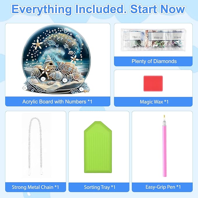 TOSTOG Ocean View Crystal Ball Diamond Art Pendant Kit for Adult, Diamond Painting Hanging Kit for Beginners, 5D DIY Crafts Gem Art, Waterproof Full Accessories for Home Decor Idea 20 * 20 cm/8 * 8 in