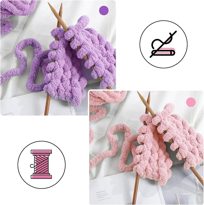 MABOZOO Assorted Chunky Yarn for Crocheting 8 Pack,Fluffy Jumbo Chenille Yarn,Soft Plush Yarn Bulky,Giant Thick Fuzzy Yarn for Hand or Arm Knitting,Pink & Purple(31.7 yds,8 oz Each Skein)