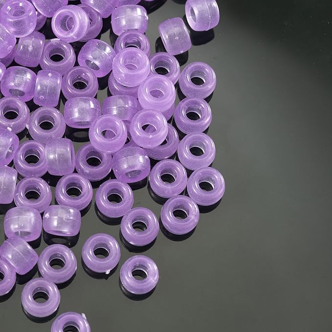 Gxueshan 1000 Pcs Acrylic Plastic Translucent Purple Pony Beads 6x9mm Large Hole Bulk Kandi Beads for Friendship Bracelet Necklace Jewelry Making Pens Hair Braiding Kit