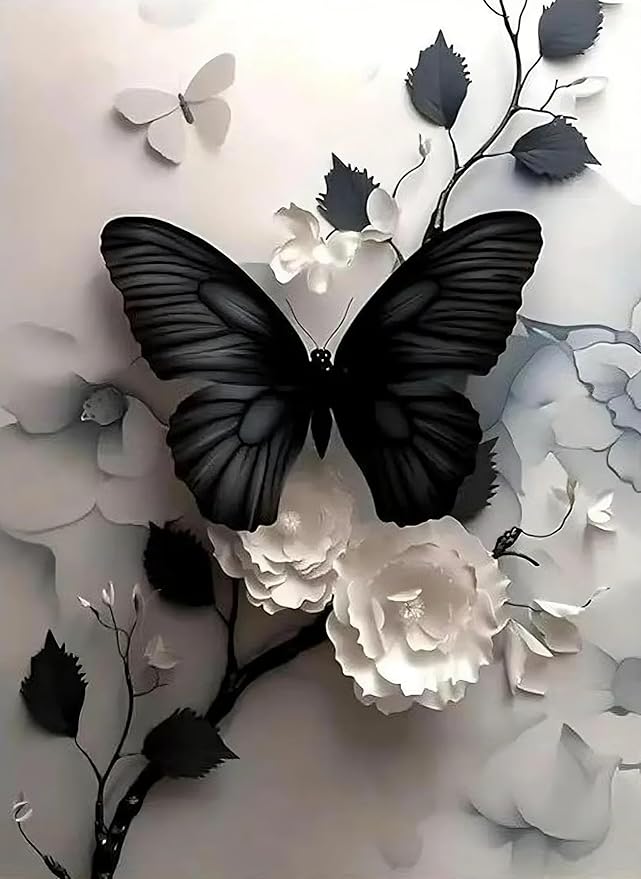 Mrnsiet Butterfly Cross Stitch Kits for Adults, Black Butterfly Stamped Cross Stitch Kits for Beginners, Needlepoint Cross-Stitch Patterns Embroidery Kits Arts and Crafts for Home Decor 12×16Inch
