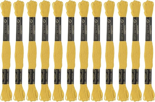 HARFINGTON 12 Skeins Embroidery Floss 8.75yds(8m) Egyptian Long-Staple Cotton Cross Stitch Thread for Sewing DIY Bracelet Yarn String and Crafts, Lemon Yellow(6017)