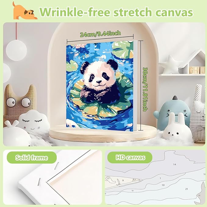 Reivworl Paint by Numbers Kit for Kids - with Frame and Easel, Panda Paint by Number Kids Age 6-8-12 Boys Girls, Paint by Numbers for Gifts and Decor (9.5X12Inch)