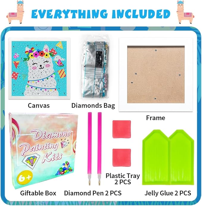 QEUOYSS Diamond Art Kit for Kids with Wooden Frame Art and Crafts for Kids Ages 6-8 -10-12 Easy to DIY Diamond Art for Kid and Adult Beginners Home Wall Decoration (Old Alpaca)