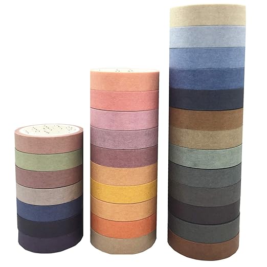 VIVIQUEN 30 Rolls Washi Tape Set Colored Masking Tape Pack Decorative Thin Tapes Children and Gifts Warpping (Nature Color 9mm)