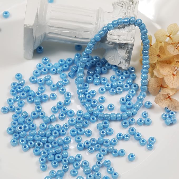 Bala&Fillic Opaque Light Blue Pearl Color 4mm Seed Beads About 1200pcs/100Grams in Bag, 6/0 Glass Craft Beads for Making Bracelet and Necklace (Light Blue Pearl)
