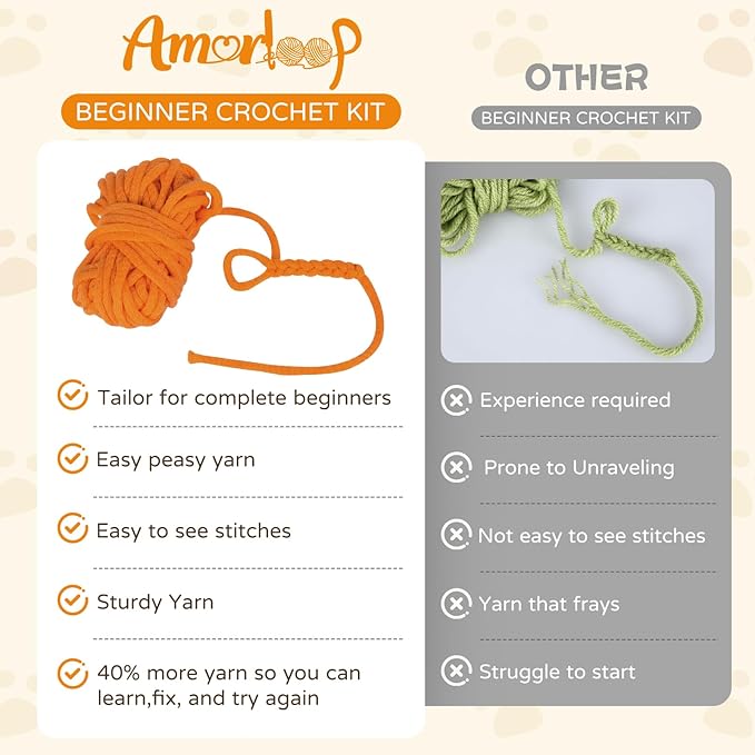Crochet Kit for Beginners – Easy-to-See Stitches Yarn, Pre-Started Piece, and Step-by-Step Video Tutorials | Starter Crochet Set with Cute Animal Pattern – Original Handmade Calico Cat Pattern