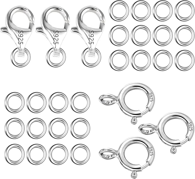 925 Sterling Silver Lobster Claw Clasps Set, Lobster Clasps Connector Closures and Spring Clasps with Open Jump Rings for Necklace Bracelet DIY Jewelry Finding Supplies (26pcs)