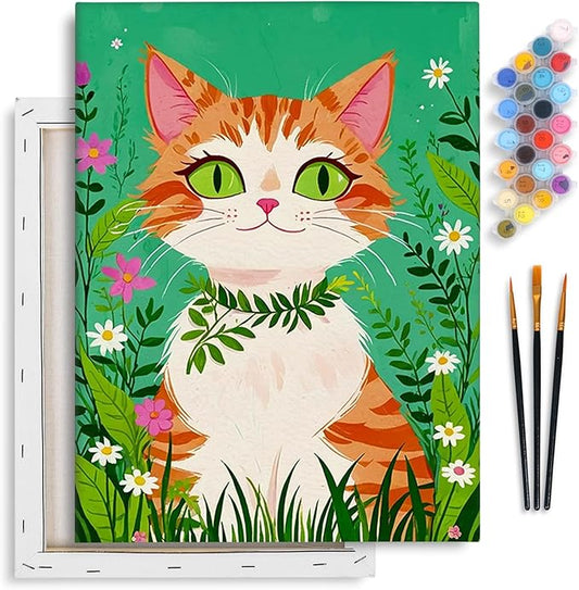 Yezavesu 12x16 Inch Cat Framed Paint by Numbers Kit for Adults Beginner, Orange Cat Paint by Numbers with Frame, DIY Number Painting for Adults for Home Wall Decor Gift