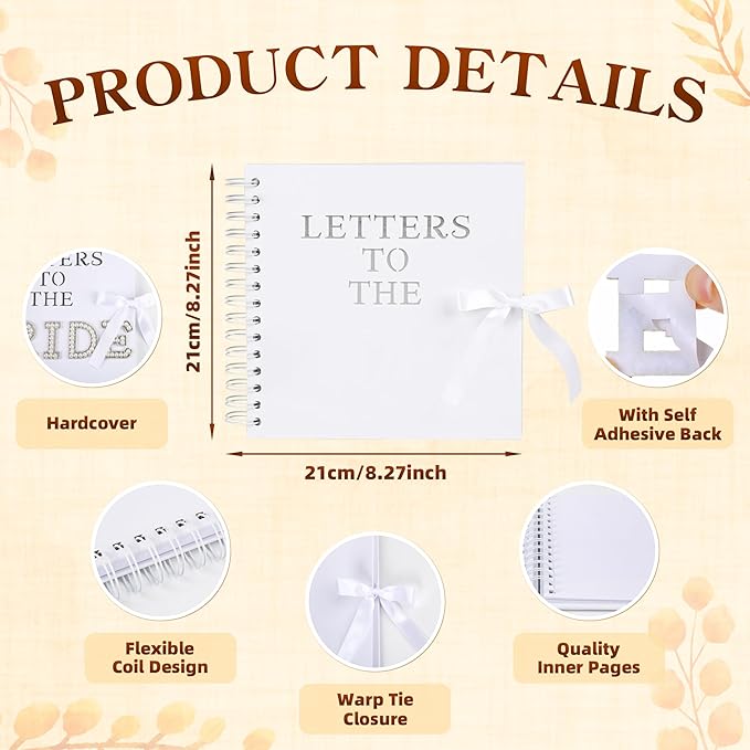 8x8 Inch Letters To The Bride Scrapbook Wedding Memory Book DIY Photo Album Blank Pages Scrapbook Bridal Shower Gifts(White)