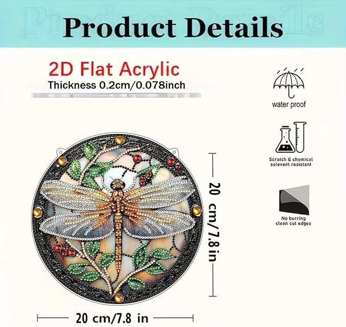 ARPADAMO Hanging Diamonds Art kit for Adult,DIY Dragonfly Pendant Diamonds Painting Art Kit, 7.8x7.8 inch Acrylic Diamonds Painting Board Kit Ornament, Special Crystal Diamond Hanging Ornament