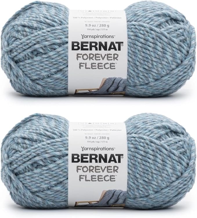 Bernat Forever Fleece Blue Wave Yarn - 2 Pack of 280g/9.9oz - Polyester - 6 Super Bulky - 194 Yards - Knitting/Crochet