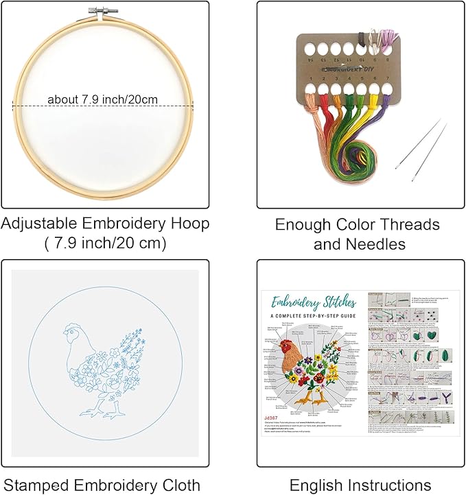 Louise Maelys Funny Animal Embroidery Kits for Beginners,Cross Stitch Kit for Adults,DIY Needlepoint with Hens and Flower Pattern