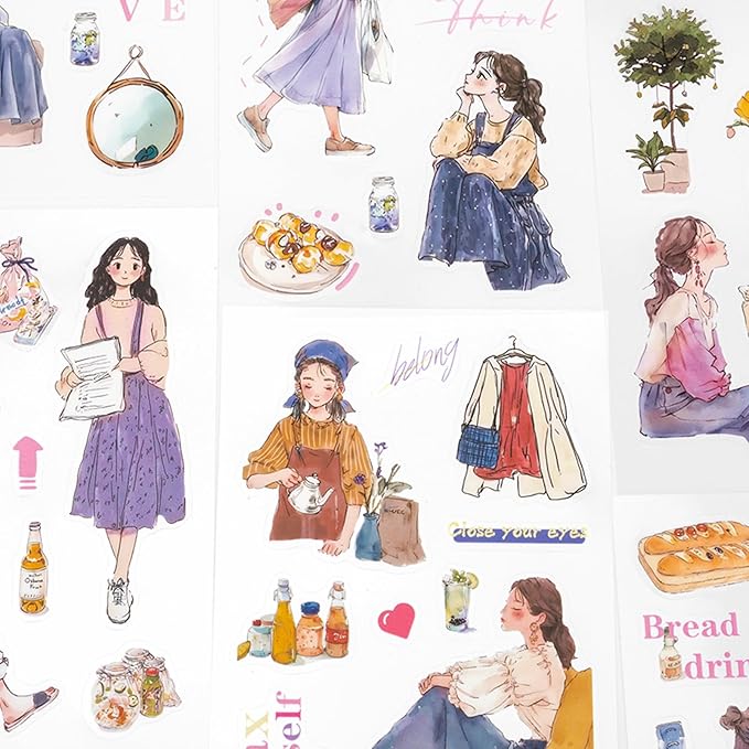 Dreamland Haven Sticker Scrapbooking Supplies for Junk Journal, 20 Sheets PET Stickers - Vintage Journaling Stickers, Ephemera Sticker Book Pre Cut(TZ-009-006)
