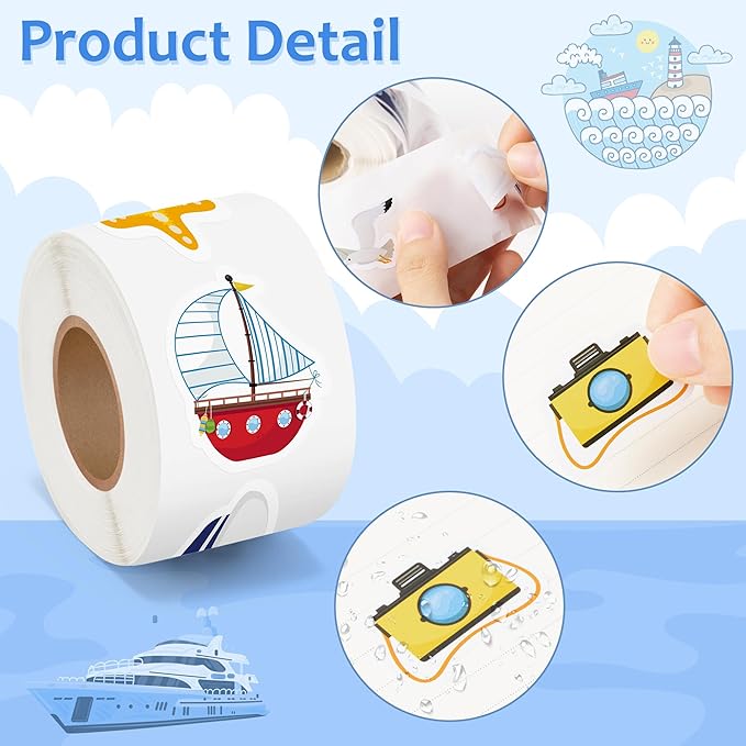 h1vojoxo cruise ship sticker rolls - 1000pcs vacation stickers for scrapbooking relaxing cartoon self-adhesive cruise ship stickers for kids journals water bottle laptop travel luggage