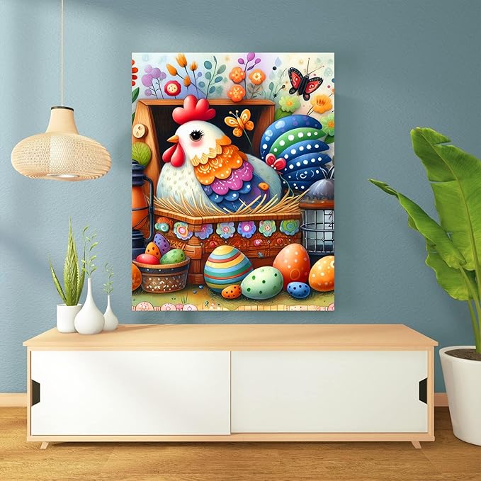 Axquilon Easter Chicken Diamond Art Kits for Adults-Easter Eggs Diamond Painting Kits for Adults, DIY 5D Spring Full Drill Gem Art Crafts Kits for Home Wall Decor 12x16 in