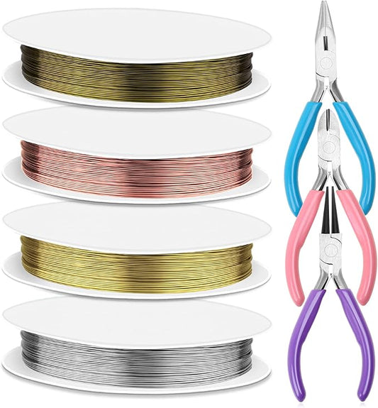 Anezus 7 Pc Jewelry Tools Set - Pliers, Wire Cutters & Craft Wire for Jewelry Repair & Making