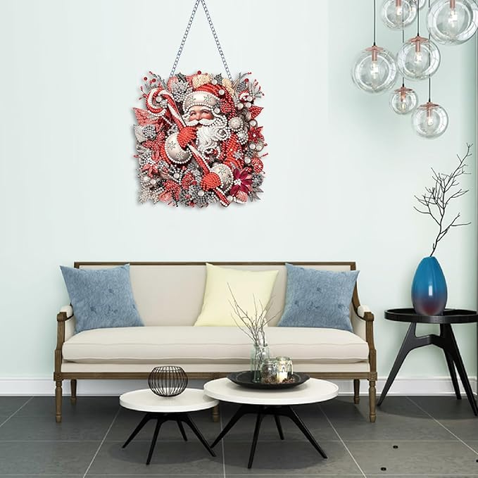 Santa Claus Diamond Art Hanging Pendant Kits,Christmas Special Shape Diamond Art Kits for Adults,Double Sided Hanging Acrylic Ornament Kit,Pendants Home Garden Wall Hanging Kits Hanging Ornament
