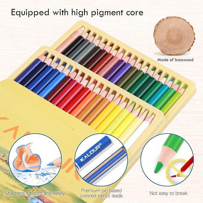 36-piece Yellow Landscape Colored Pencil Set, Pre-sharpened Wooden Colored Pencils for Adults Artists Beginners Coloring Books Drawing & Sketching