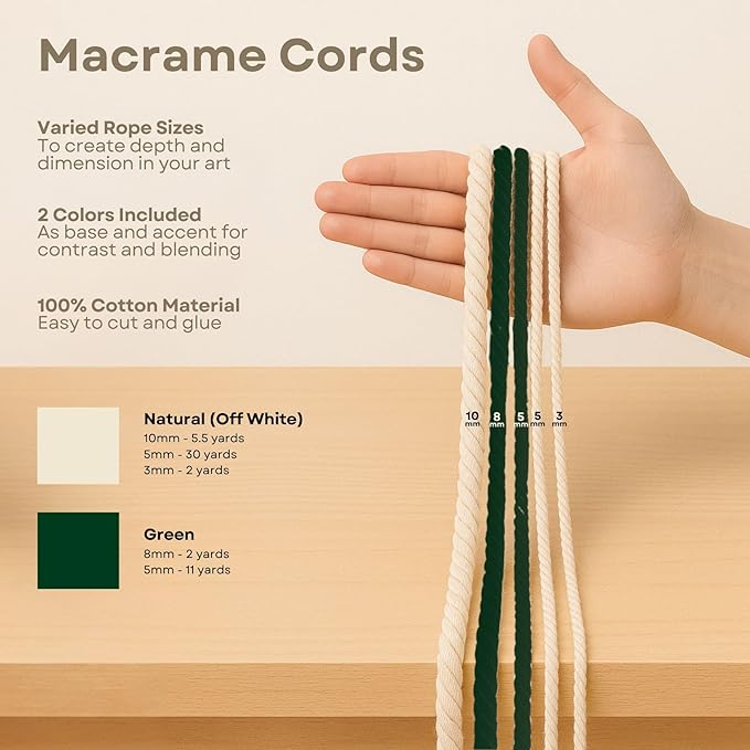 DIY Rope Canvas Kit for Beginners - Complete Macrame Ropes Supplies & Tools | DIY Macrame Art Wall Hanging Decor Starter Set, Craft Kits for Adults, Boho Wall Art Aesthetic Home Decoration (Green)
