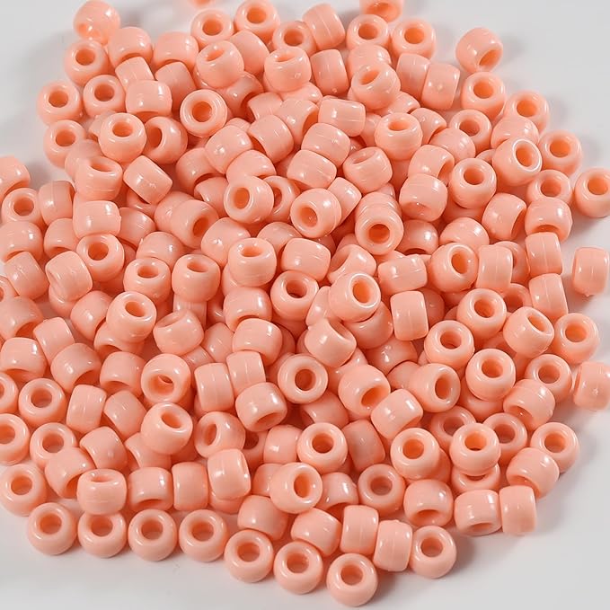 1000 Pcs Acrylic Pony Beads 6x9mm Bulk for Bracelet Necklace Jewelry Making Earring Hair Braiding Kandi Beads (Light Orange)