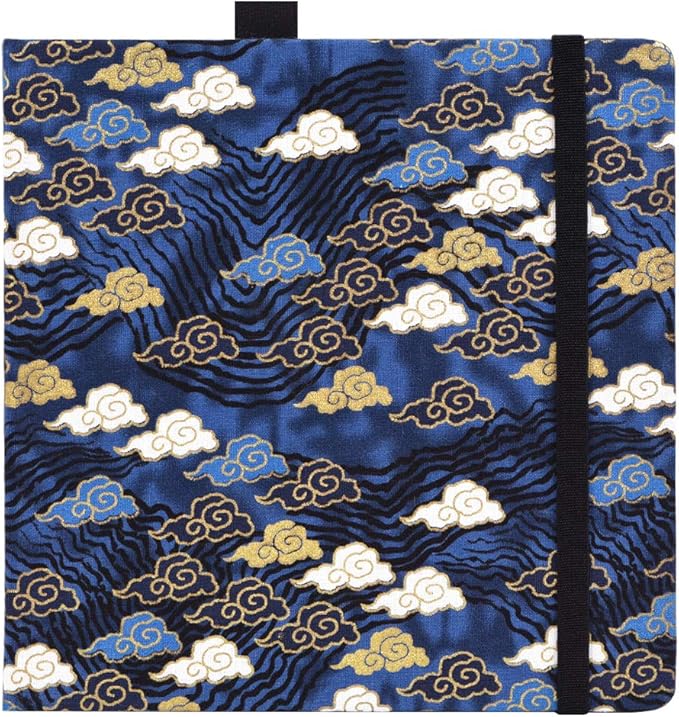 Square 8.2x 8.2 inches 165gsm Colored Pencil Paint Journal Hardbound 128pgs（64 Sheets Front Back Cold Pressed）Travel for Colored Pencil Sketch Doodles Handmade Cloth Cover Notebook Blue Cloud A16