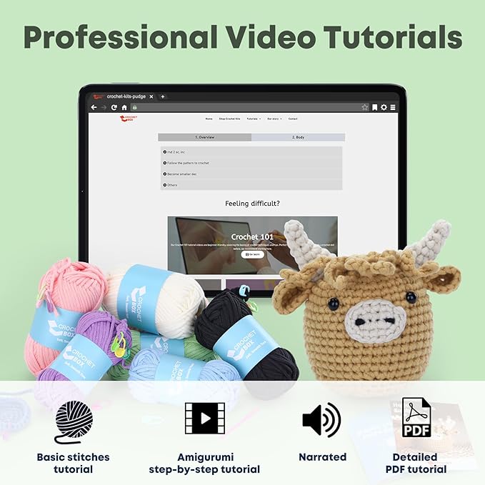 Crochet Kit for Beginners: Highland Cow Crochet Kit, Learn to Crochet, Include Easy Knitting Soft Yarn, Step-by-Step Video Tutorial, Hook, Holiday Birthday Gift for Adults and Teen(30%+ Yarn)
