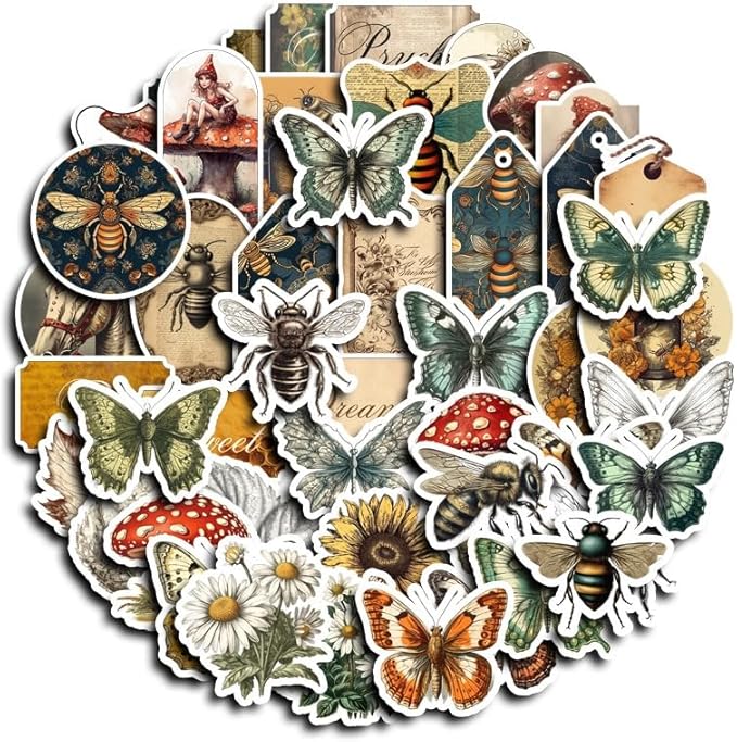 100 Pcs Vintage Insects and Botany Stickers for Journaling, Apothecary Label Sticker with Deep in The Forest Theme Vinyl Stickers for Water Bottle Laptop Computer Skateboard Bumper