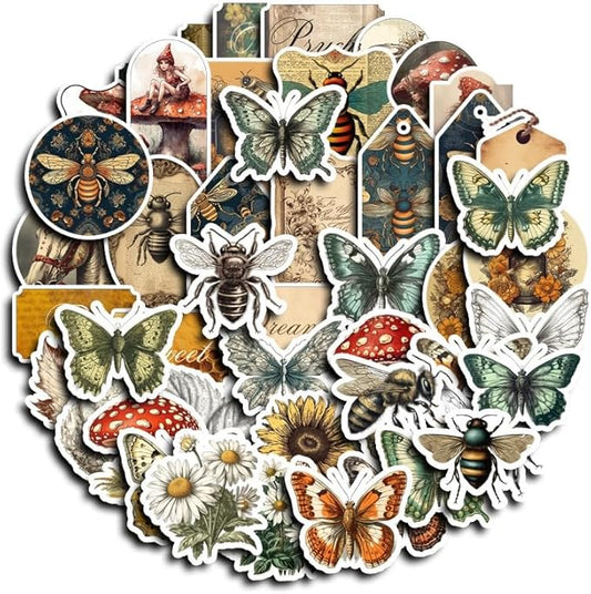 100 Pcs Vintage Insects and Botany Stickers for Journaling, Apothecary Label Sticker with Deep in The Forest Theme Vinyl Stickers for Water Bottle Laptop Computer Skateboard Bumper