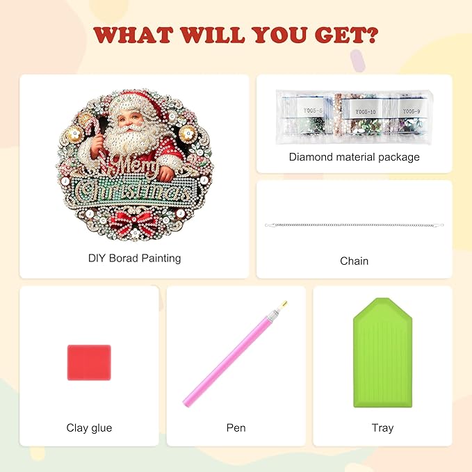 HEIBAGO Santa Diamond Art Hanging Kits for Adults Kids, 5D Special Shaped Crystal Diamond Painting Kit, DIY Pattern Window Pendant Gem Art Kit for Home Wall Decor 8.3 x 8.3 Inch