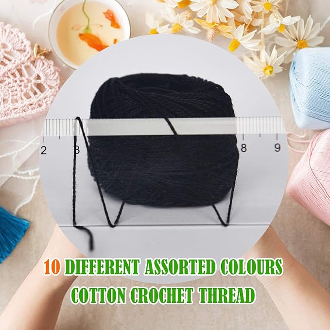 Colored BIRDCrochet Thread, Size 8 Crochet Yarn，2 Ply Cotton Yarn, 10 Balls (White&Black)