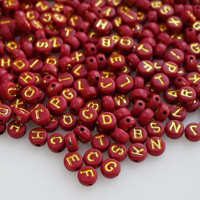 Amaney 1000pcs Red Letter Beads Gold Beads 7x4mm for Jewelry Making Bracelet Hair Braids Crafts Christmas Decorations