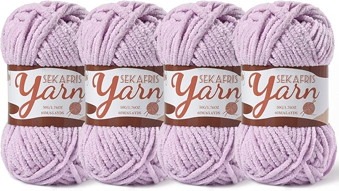 4 Pack Fluffy Velvet Yarn for Crocheting，Baby Blanket Yarn for Crocheting Soft，200g(262.4yds) Amigurumi Yarns，Plush Chenille Crochet Yarns，Puzzle Yarn for Crochet Weaving Craft(4 Light Purple)
