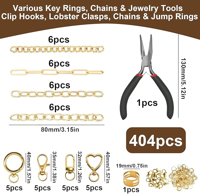 Aucscott 404Pcs Lipgloss Lip Gloss Charms Keychain Making Kit, DIY Craft Supplies - Clip Hooks, Jump Rings, Lobster Clasps, Letter Charms & Tools for Custom Keychains Earrings Bags