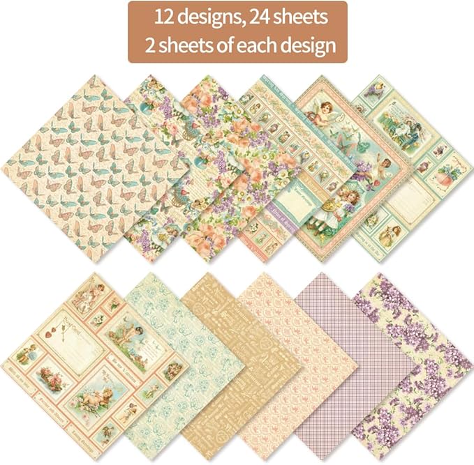 6x6” 160gsm cardstock Single Sided Scrapbooking 24 Papers Pad vintage decoupage scrapbook kit patterned paper junk journal supplies journaling supply scrap paper crafting Angel