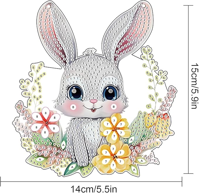 AiYuanzsh Rabbit Diamond Painting Hanging Kit, 5D DIY Acrylic Special Shaped Diamond Art Pendant Ornament for Home, Wall, Door, or Garden Decor, Easter Diamond Art Kit for Adults