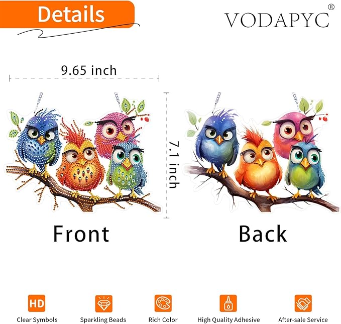 VODAPYC Bird Diamond Art Hanging Kits for Adults, DIY Double Sided Special Shaped Diamond Painting Window Pendant Ornament for Home Decor(Abstractly Bird-3)
